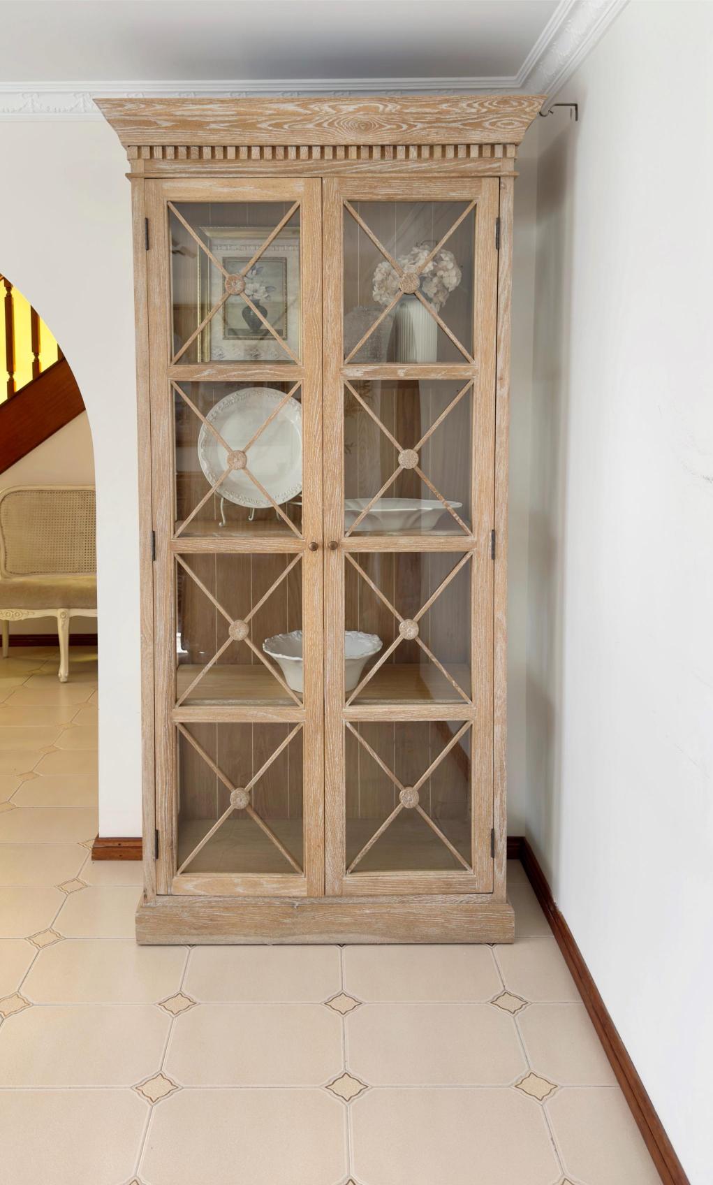 Hampton Oak Glass Bookcase