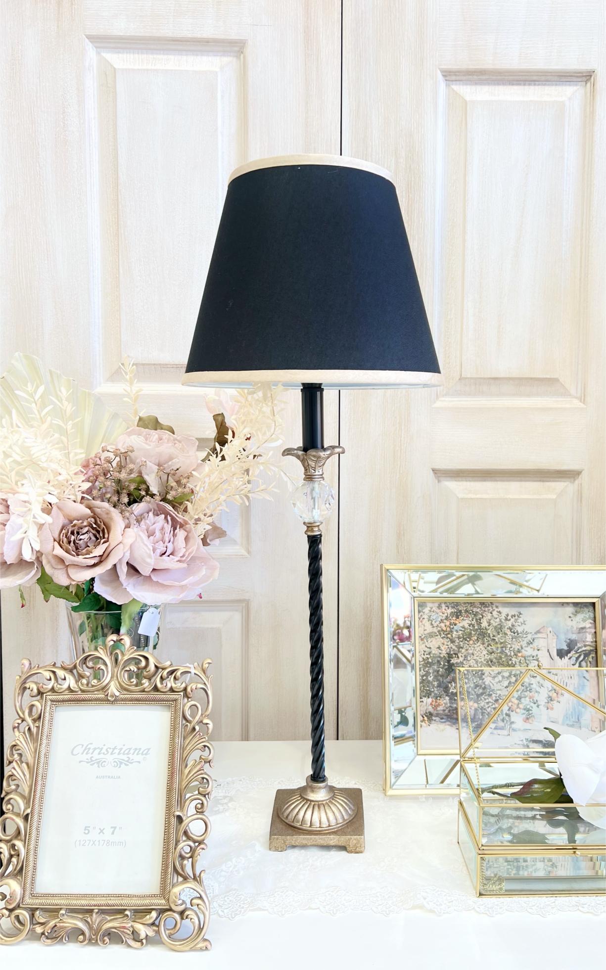 Black and Gold Table Lamp with Crystal Accent