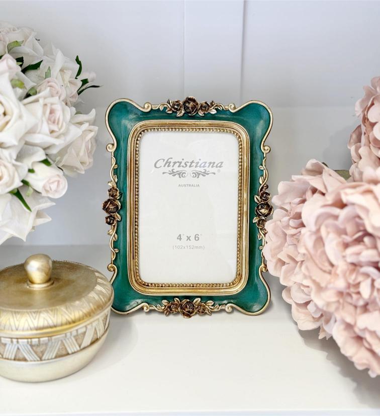 Roses Forest Green Vintage Photo Frame