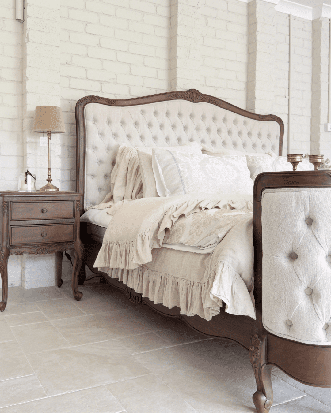 Alice Farmhouse Tufted Antique Heritage Brown French Provincial Bed - Image 15