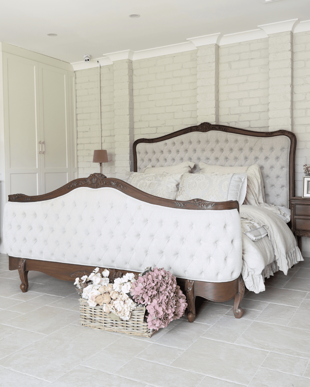 Alice Farmhouse Tufted Antique Heritage Brown French Provincial Bed