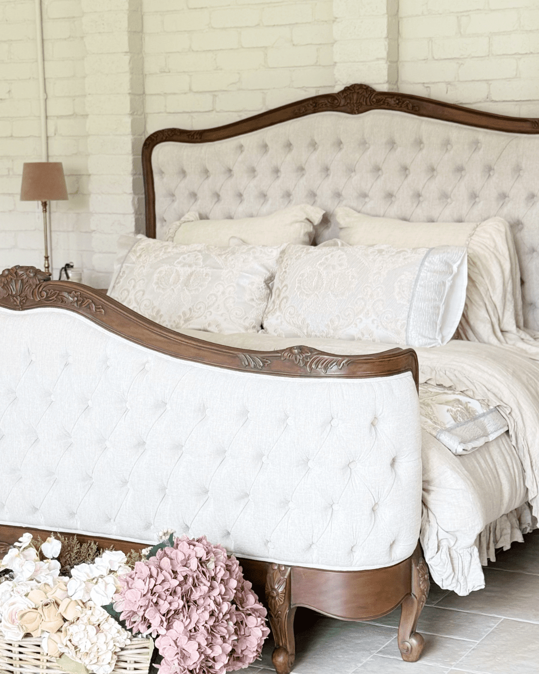 Alice Farmhouse Tufted Antique Heritage Brown French Provincial Bed - Image 2