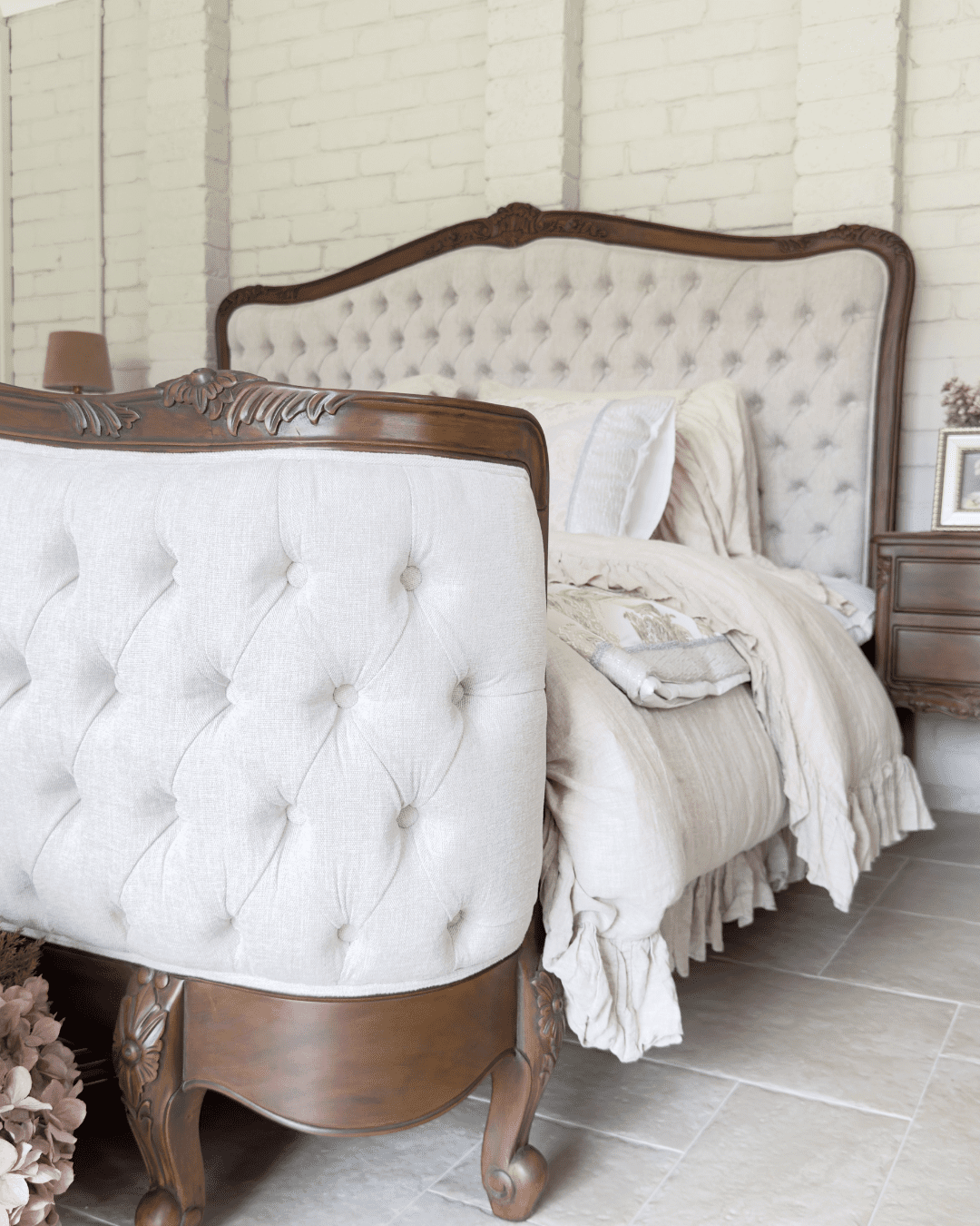 Alice Farmhouse Tufted Antique Heritage Brown French Provincial Bed - Image 4