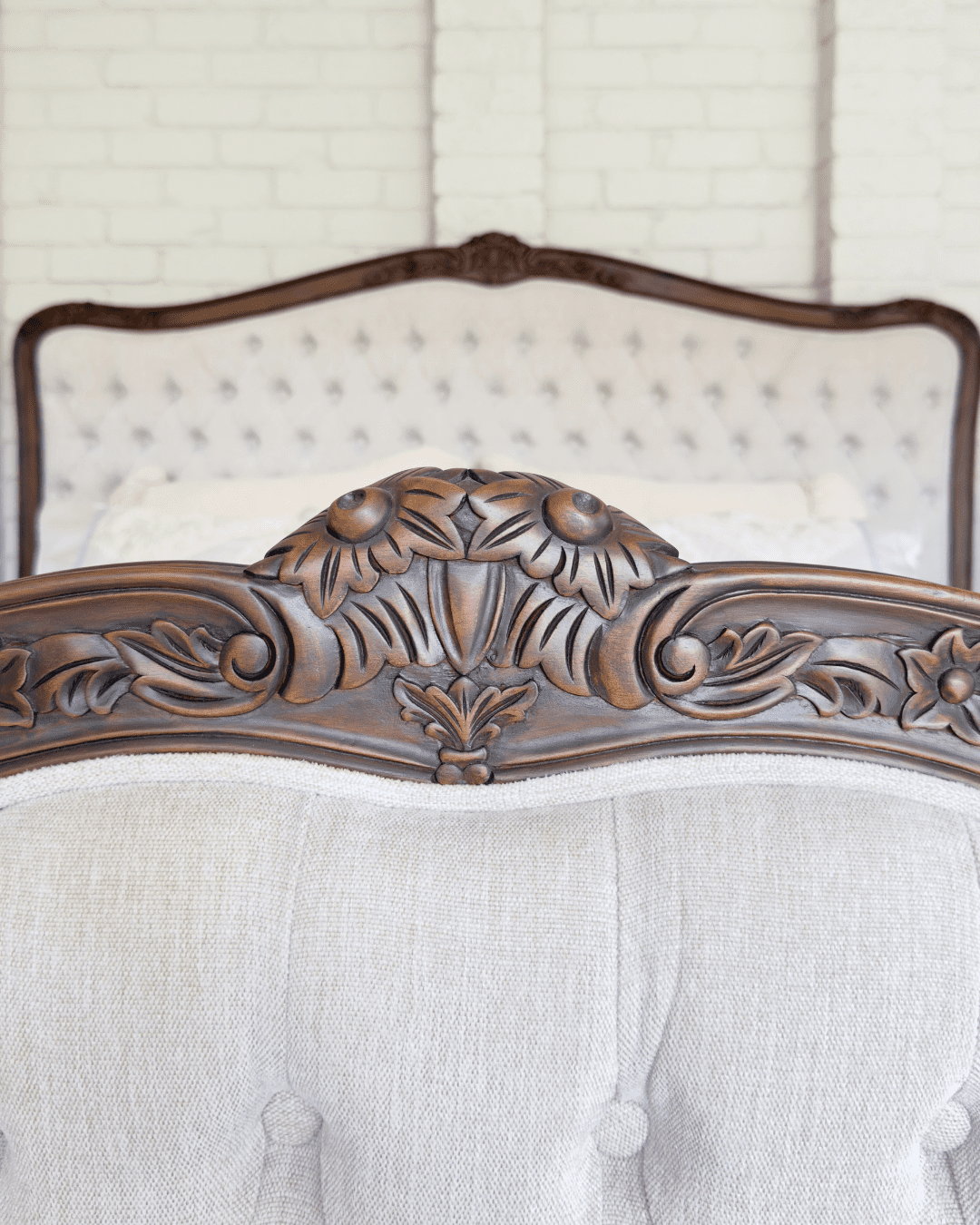 Alice Farmhouse Tufted Antique Heritage Brown French Provincial Bed - Image 9