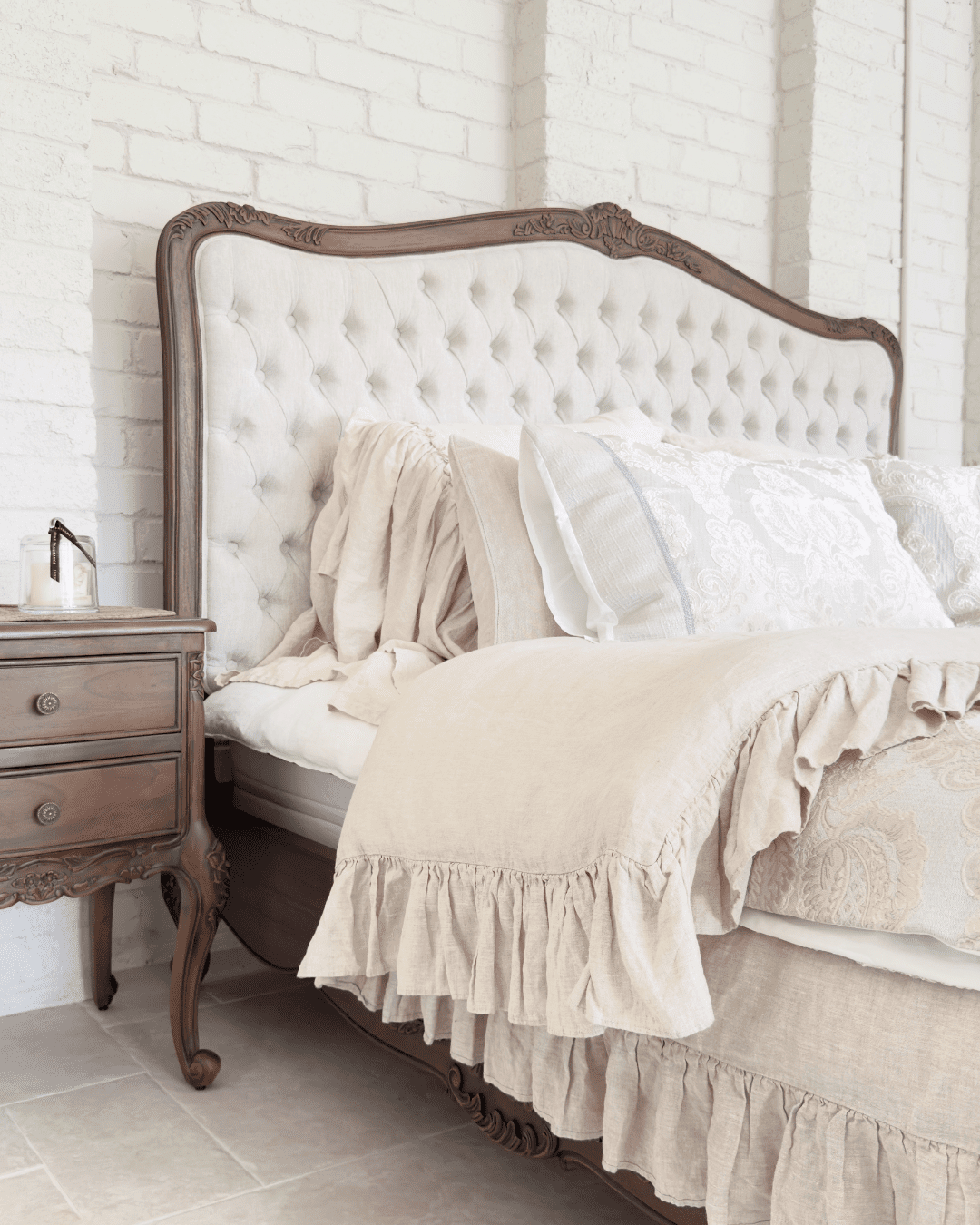 Alice Farmhouse Tufted Antique Heritage Brown French Provincial Bed - Image 8