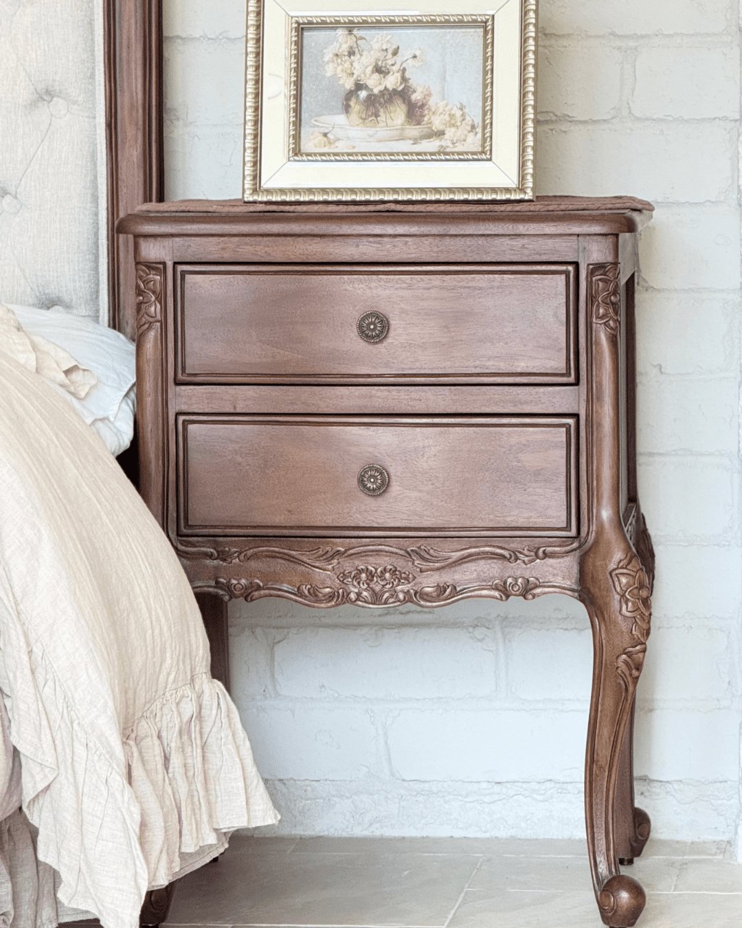 Antonietta Antique Brown French Provincial Bedside Table - Image 2
