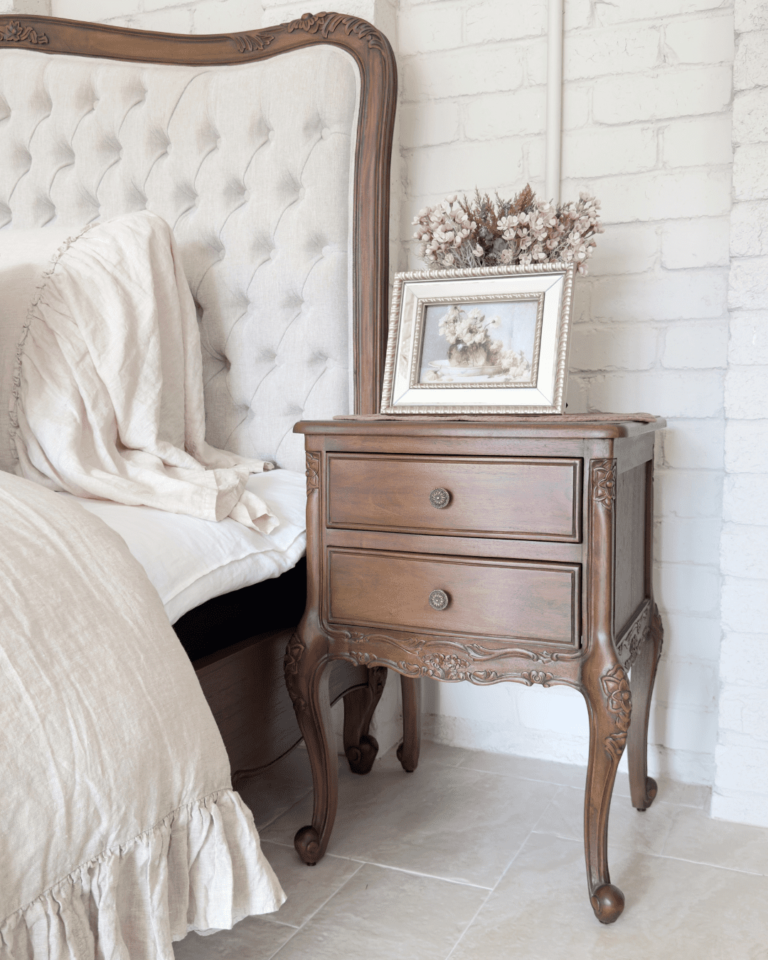 Antonietta Antique Brown French Provincial Bedside Table 7