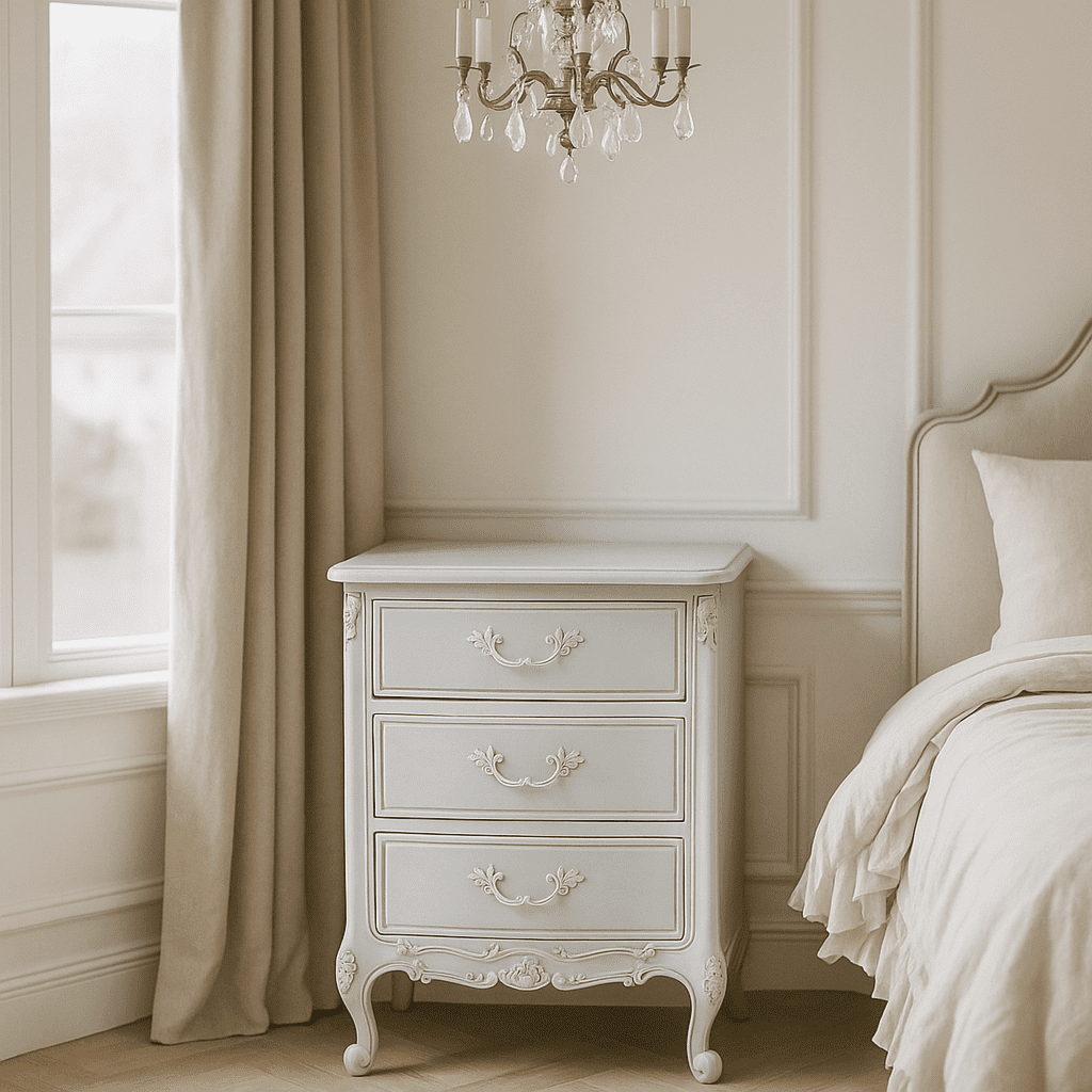 Le Foret Antique White French Bedside Table