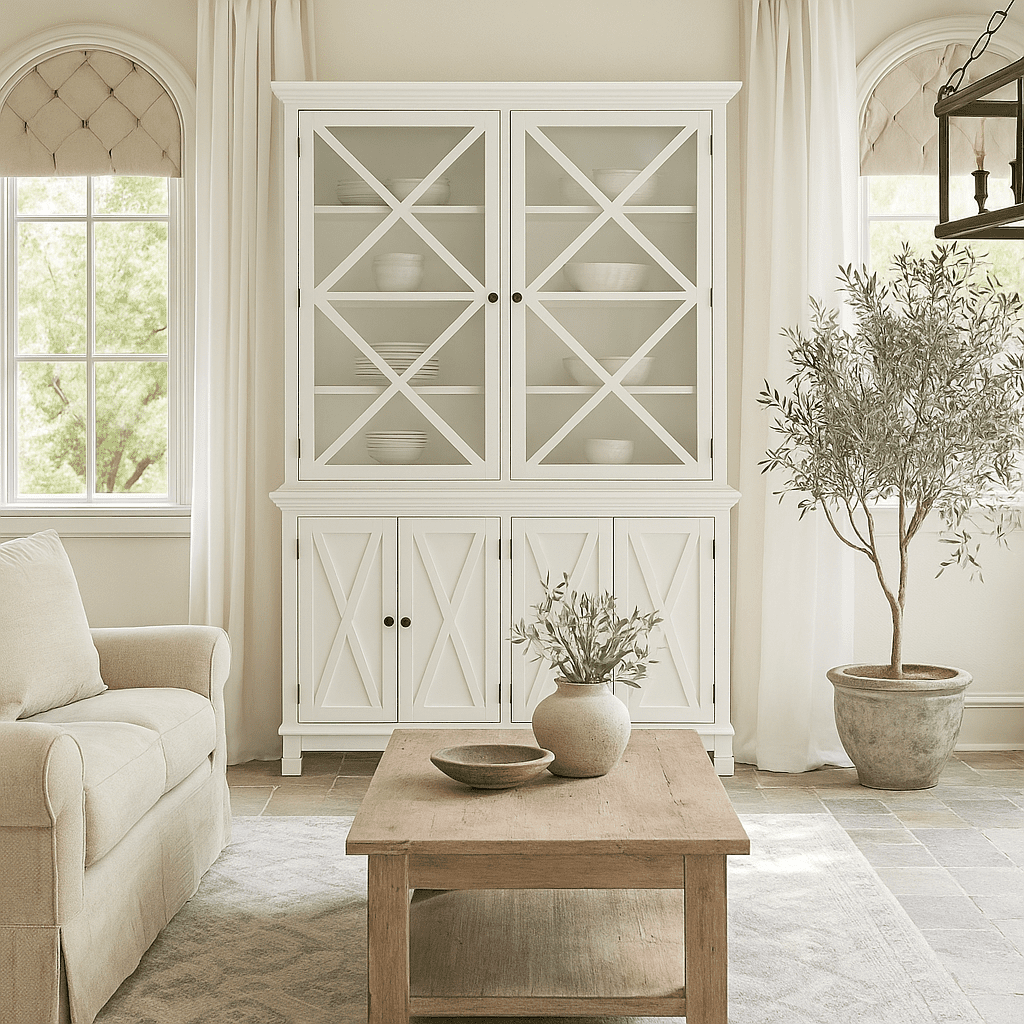 Sorrento Glass Door Hamptons Cabinet White