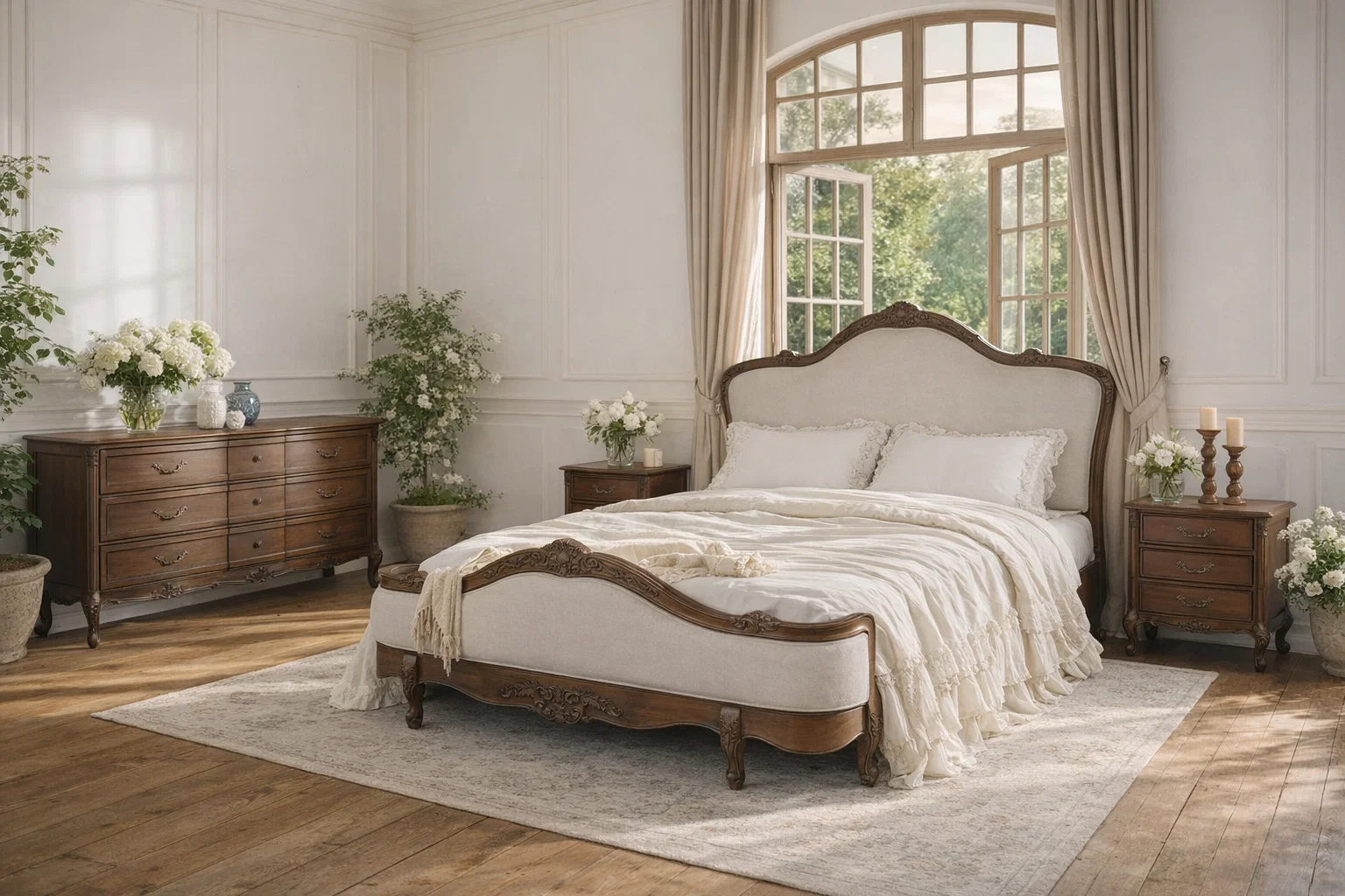 Juliette Antique Heritage Brown Upholstered French Provincial Bed - Image 2